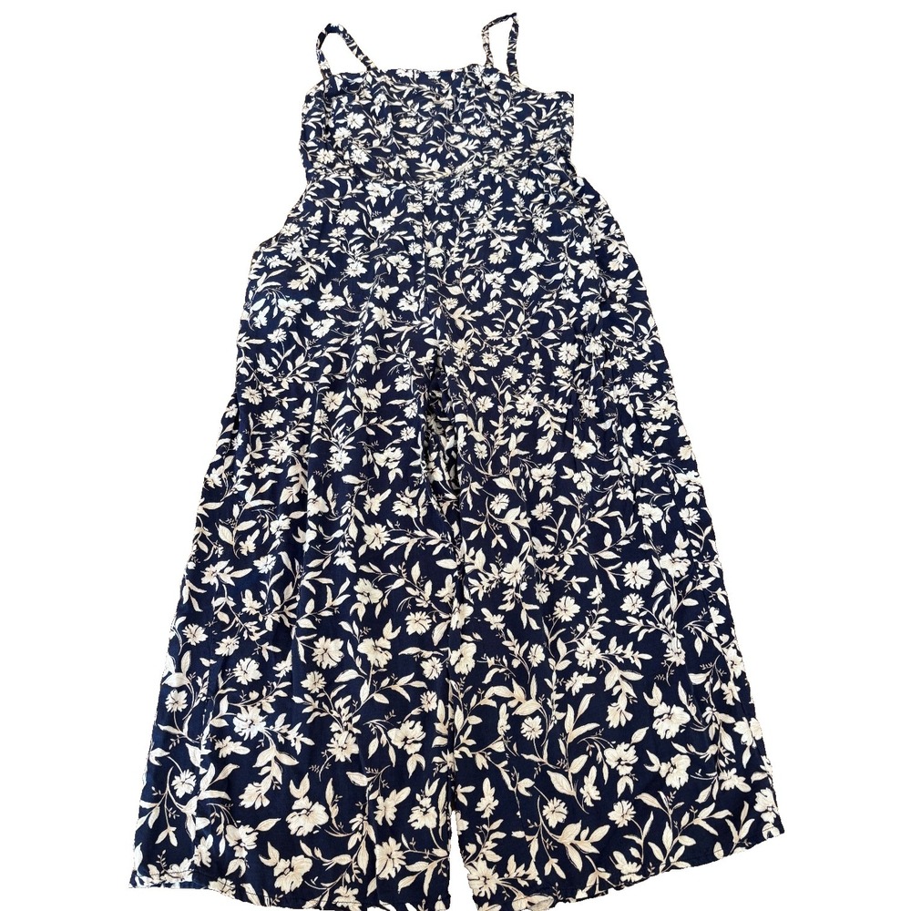 Old Navy square neck jumpsuit blue floral wide‎ leg pockets womens' size large